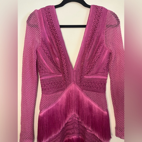 NWT PATBO fuchsia fringe crochet long sleeve dress Cerise pink small | 4 - Picture 9 of 14